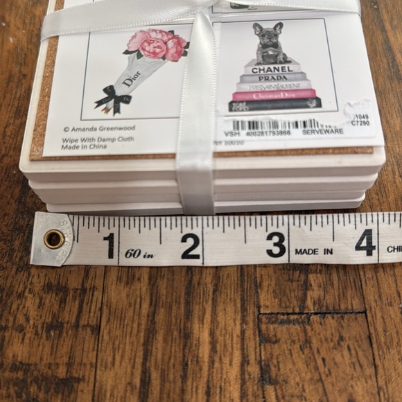 Amanda Greenwood licensed coasters set of 4 Chanel Dior Prada Tom Ford YSL NWT - Picture 5 of 14